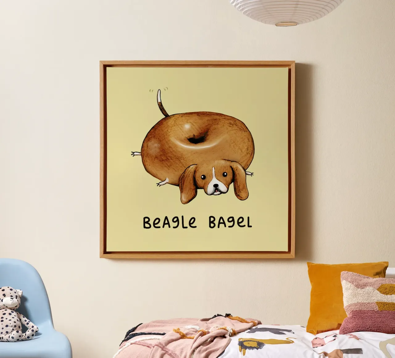 Beagle Bagel tela con Cornice a cassetta da Sophie Corrigan