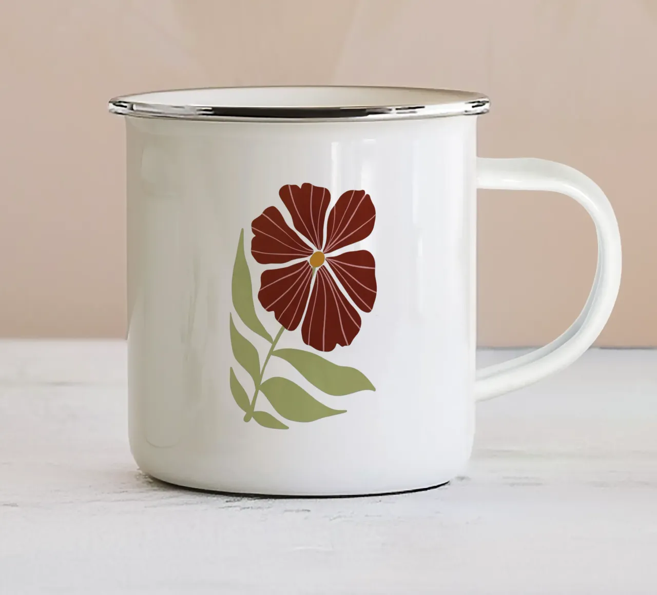 Abstract Brown Flower Wall Art, Minimalist Botanical Print tazza in smalto da Studio Mooodz
