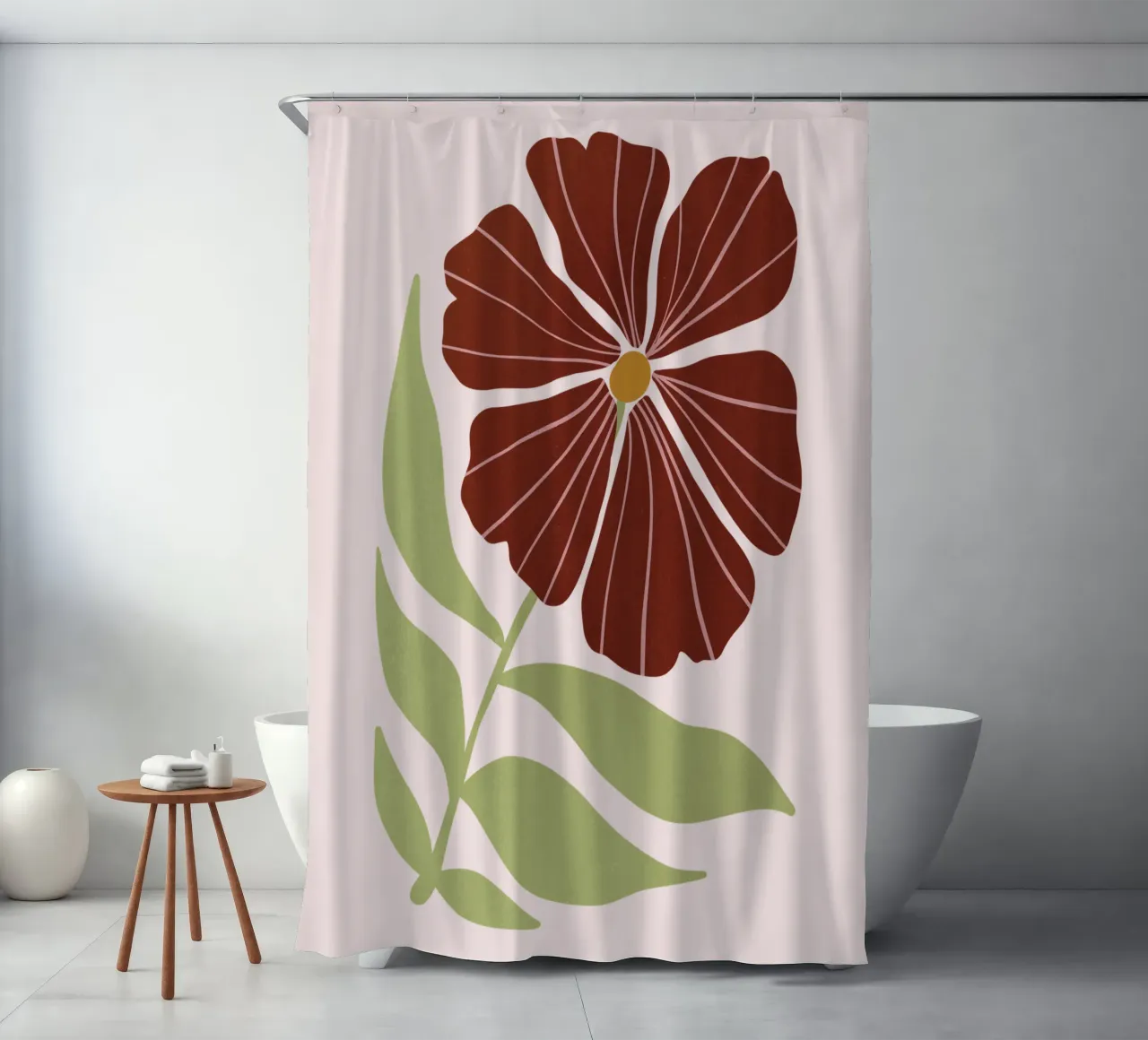 Abstract Brown Flower Wall Art, Minimalist Botanical Print Duschvorhang von Studio Mooodz