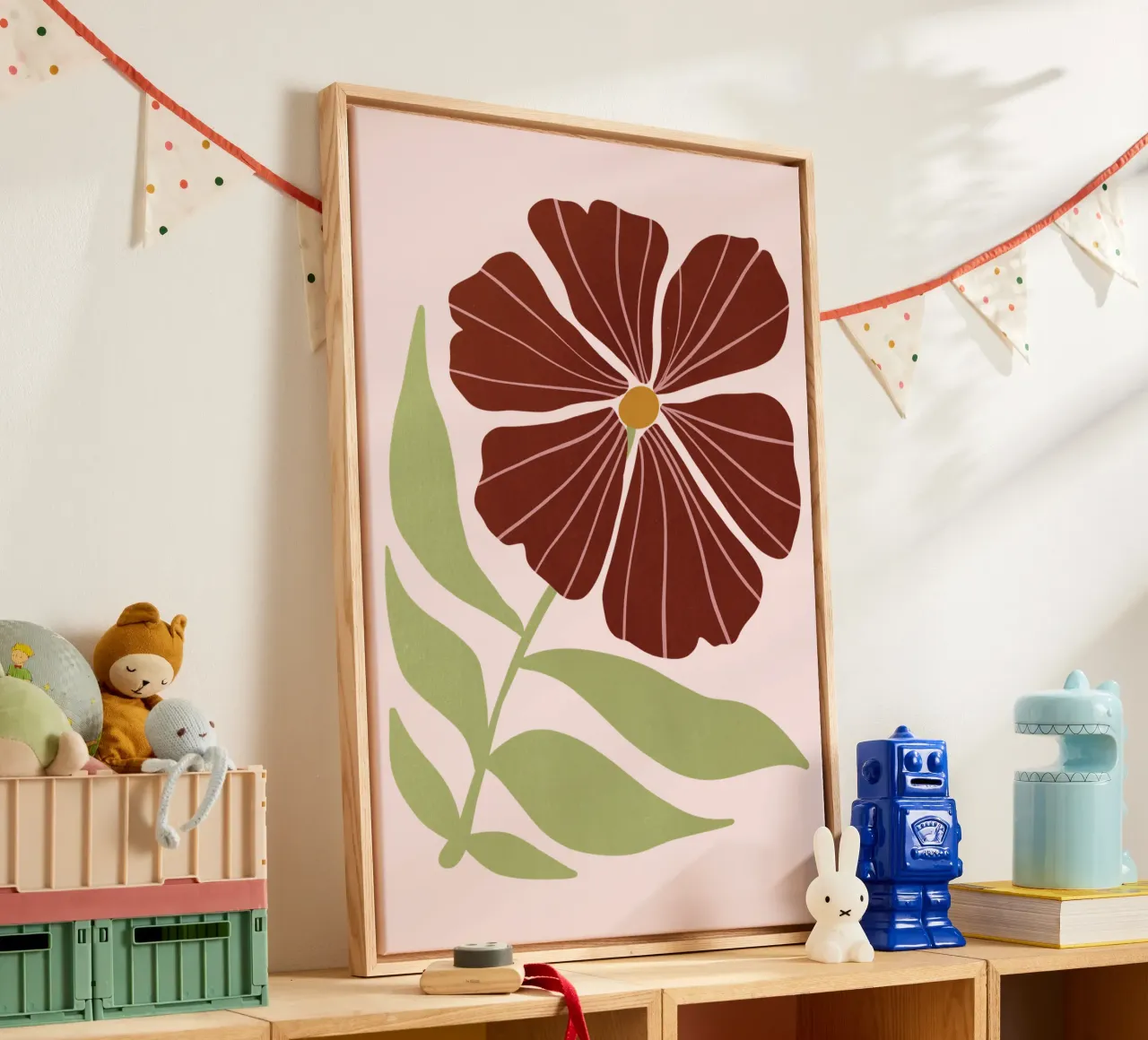 Abstract Brown Flower Wall Art, Minimalist Botanical Print canvas by Studio Mooodz