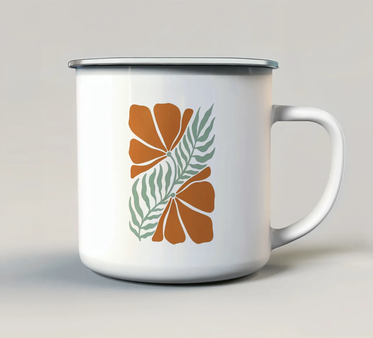 Modern Abstract Orange Floral Art, Botanical Wall Print tazza in smalto da Studio Mooodz