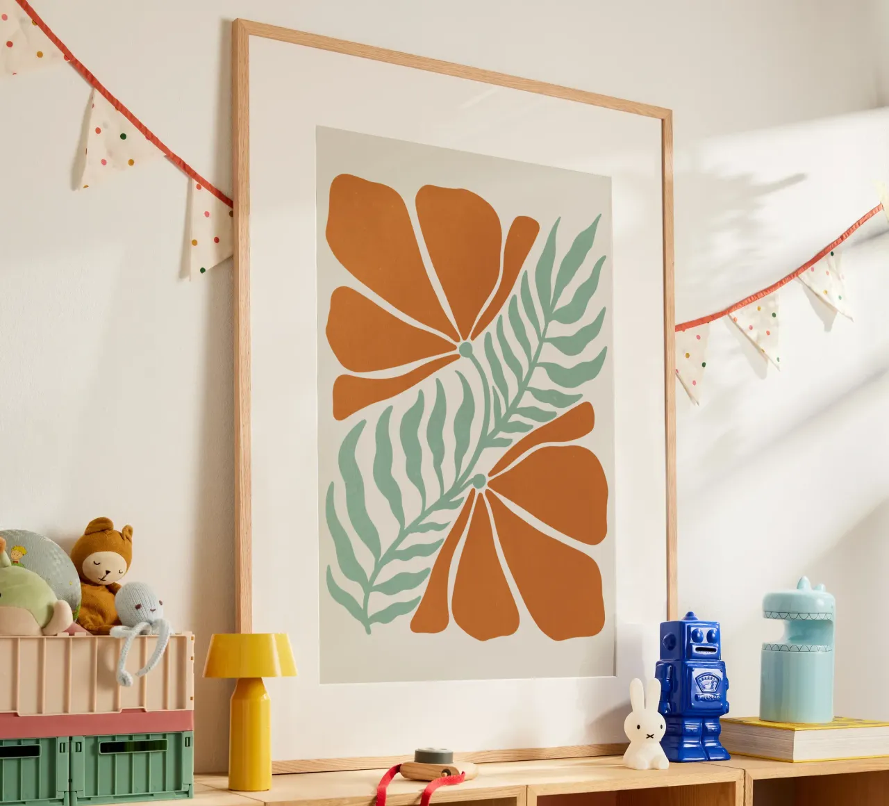 Modern Abstract Orange Floral Art, Botanical Wall Print poster da Studio Mooodz