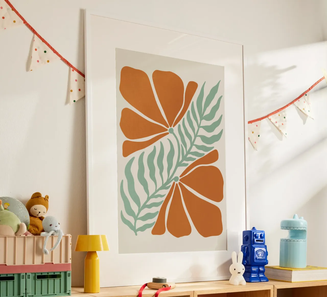 Modern Abstract Orange Floral Art, Botanical Wall Print poster da Studio Mooodz