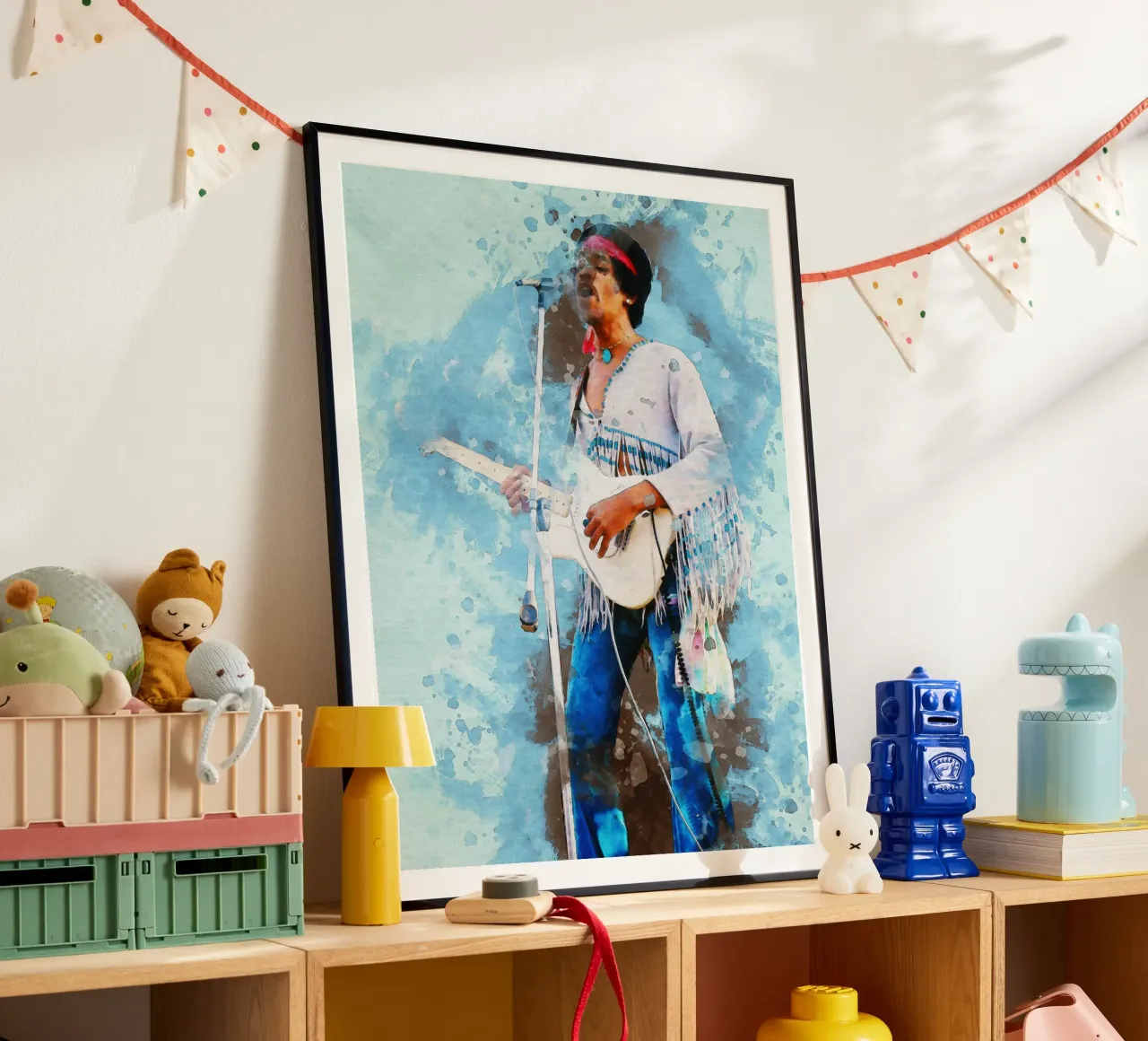 Sbaffo di Jimi Hendrix poster con telaio in legno da Gunawan Rb