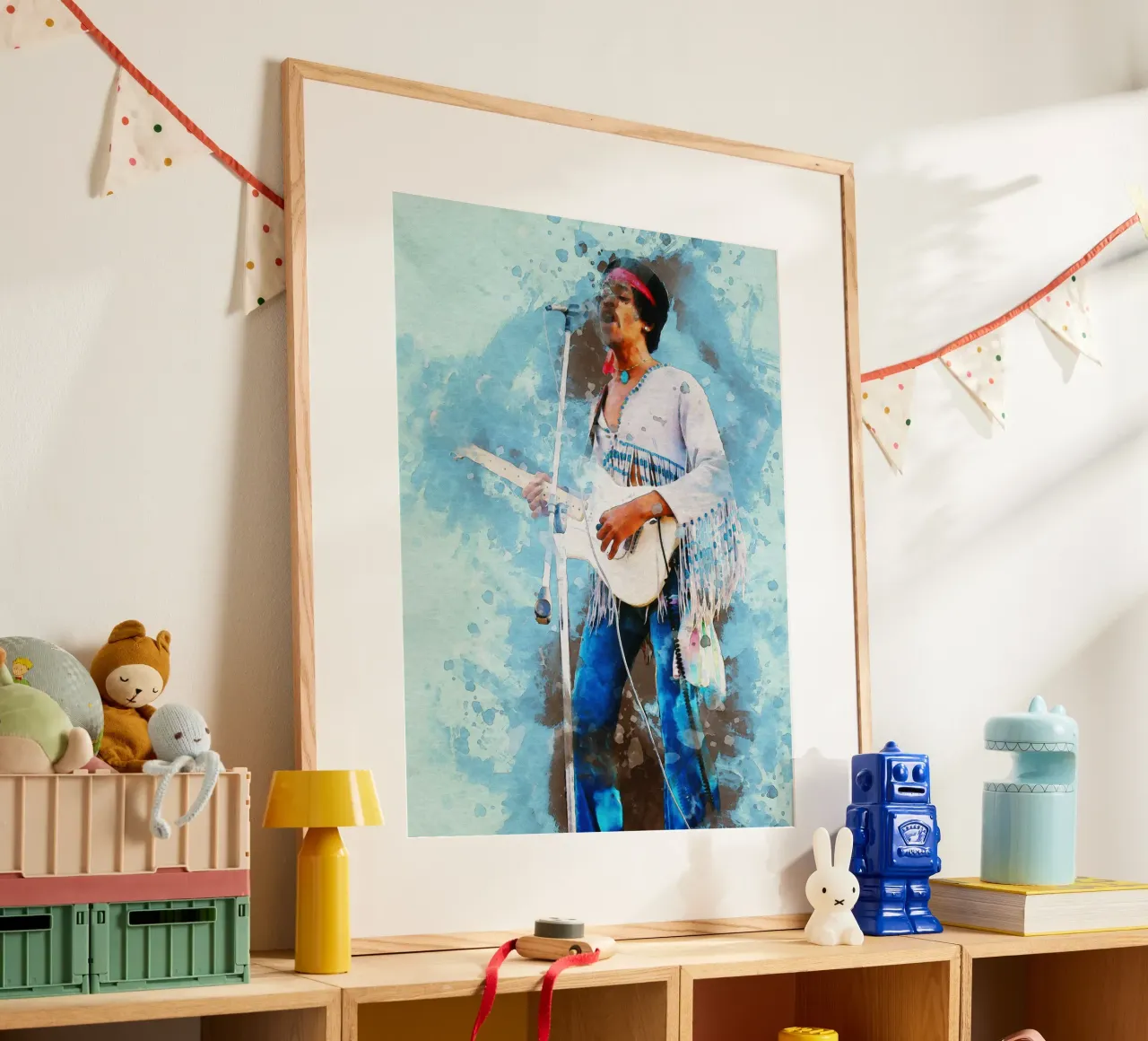Sbaffo di Jimi Hendrix poster con telaio in legno da Gunawan Rb