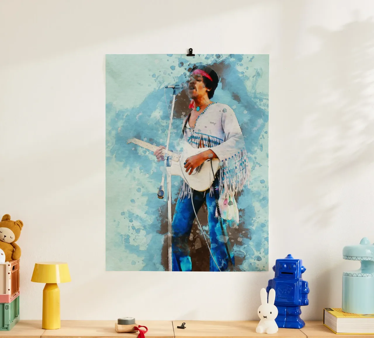 Sbaffo di Jimi Hendrix poster con telaio in legno da Gunawan Rb