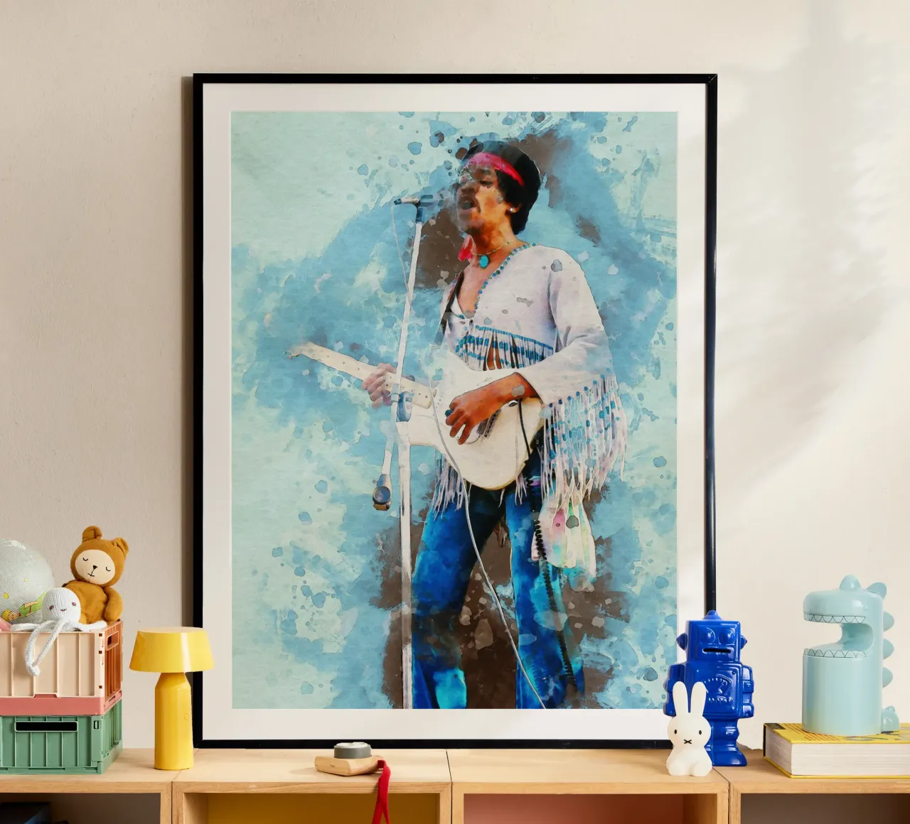 Sbaffo di Jimi Hendrix poster con telaio in legno da Gunawan Rb