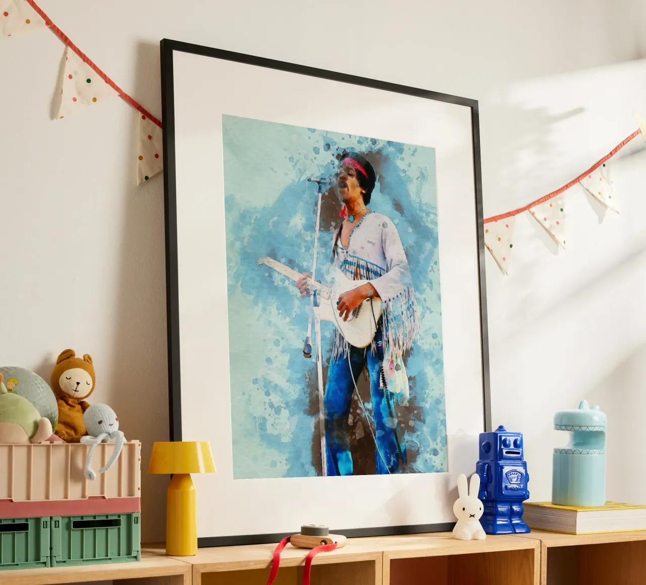 Sbaffo di Jimi Hendrix poster con telaio in legno da Gunawan Rb