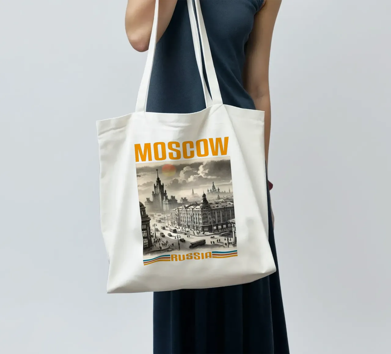 moscow city panorama 70's classic retro tote bag by theganduls