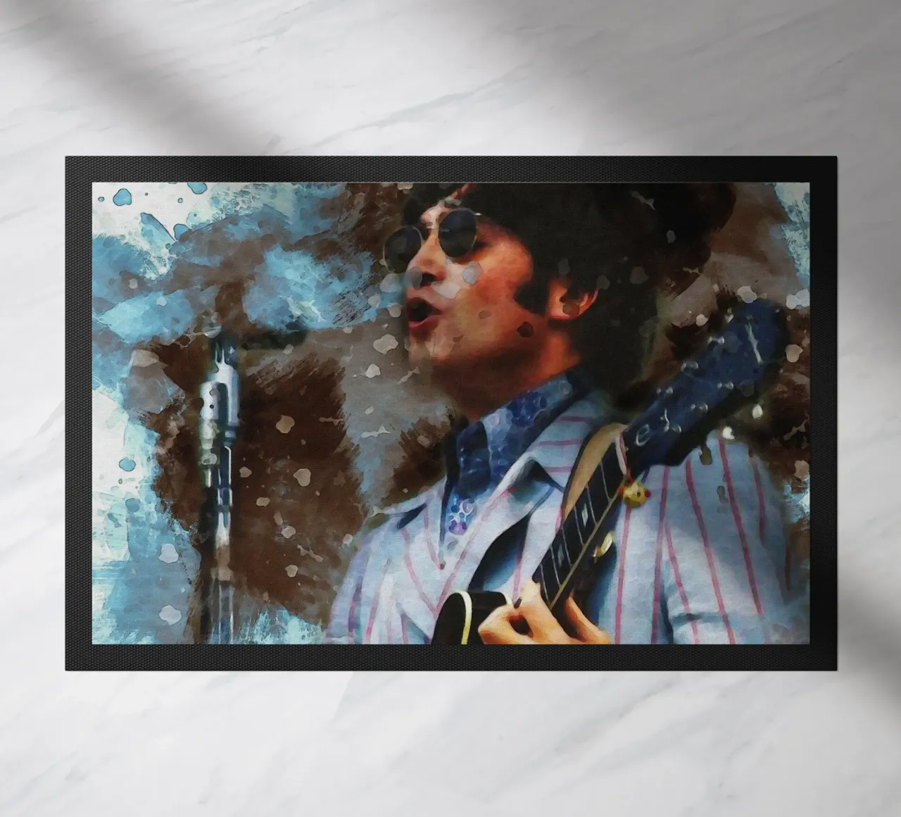 Smudge of Portrait John Lennon doormat by Gunawan Rb
