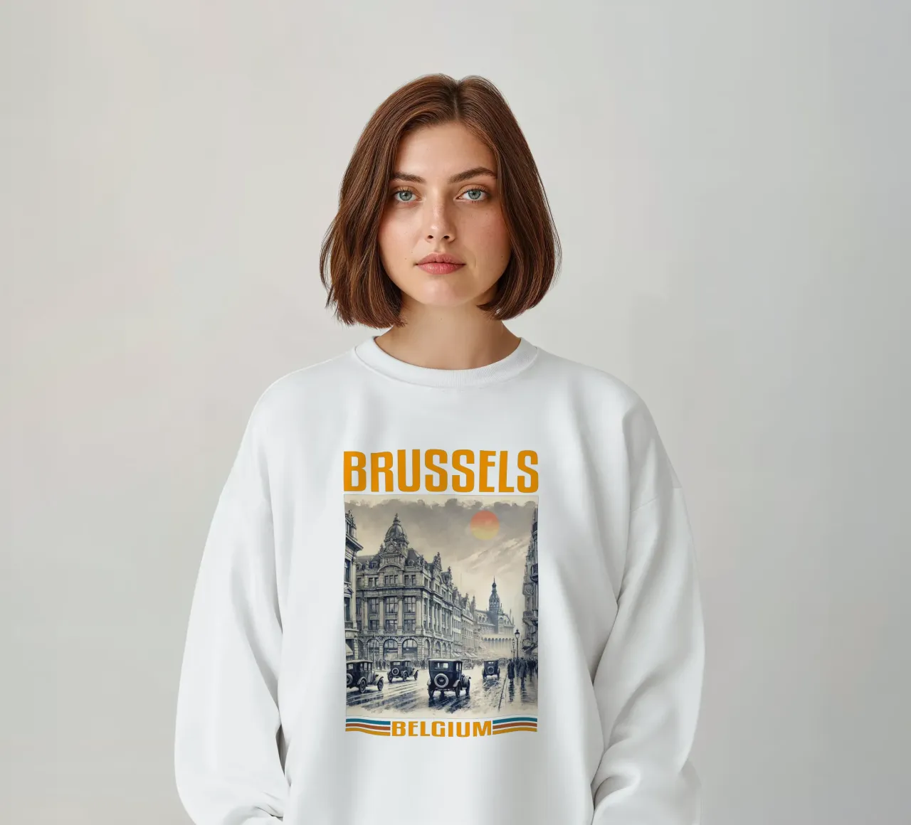 panorama della città di bruxelles anni '70 classico retrò felpa da theganduls