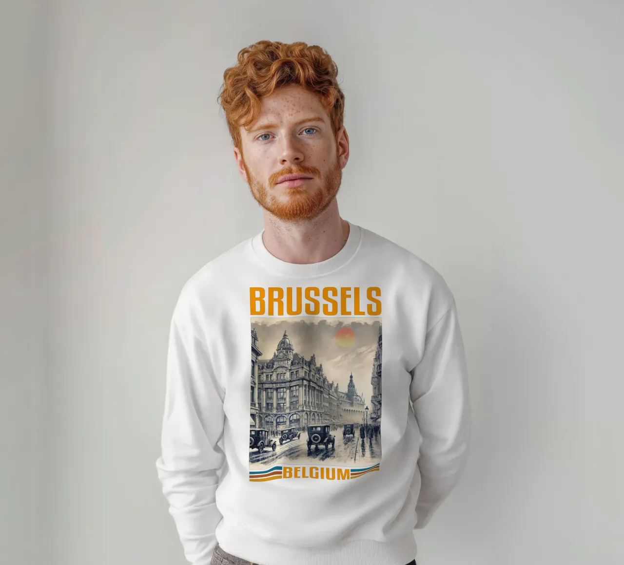 panorama della città di bruxelles anni '70 classico retrò felpa da theganduls
