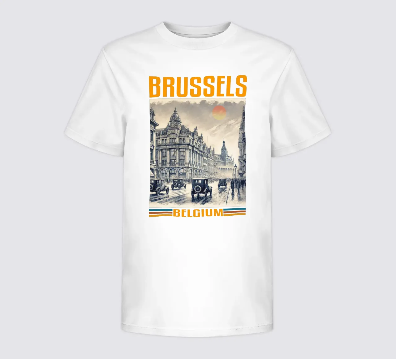 panorama della città di bruxelles anni '70 classico retrò t-shirt bambini da theganduls