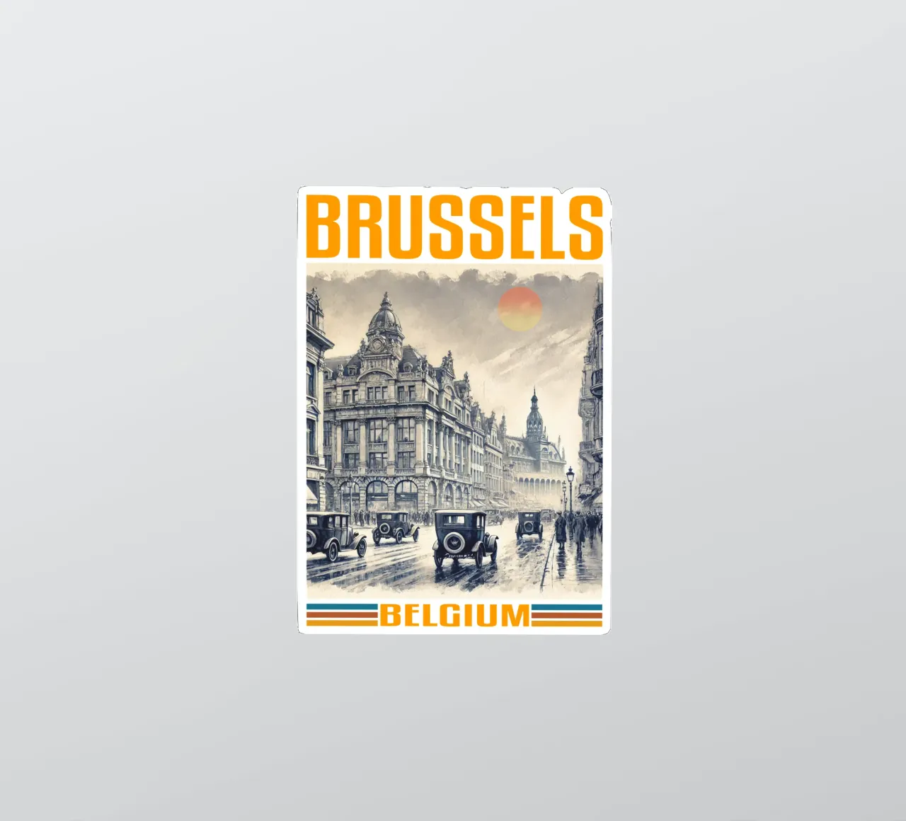 panorama della città di bruxelles anni '70 classico retrò adesivo da theganduls