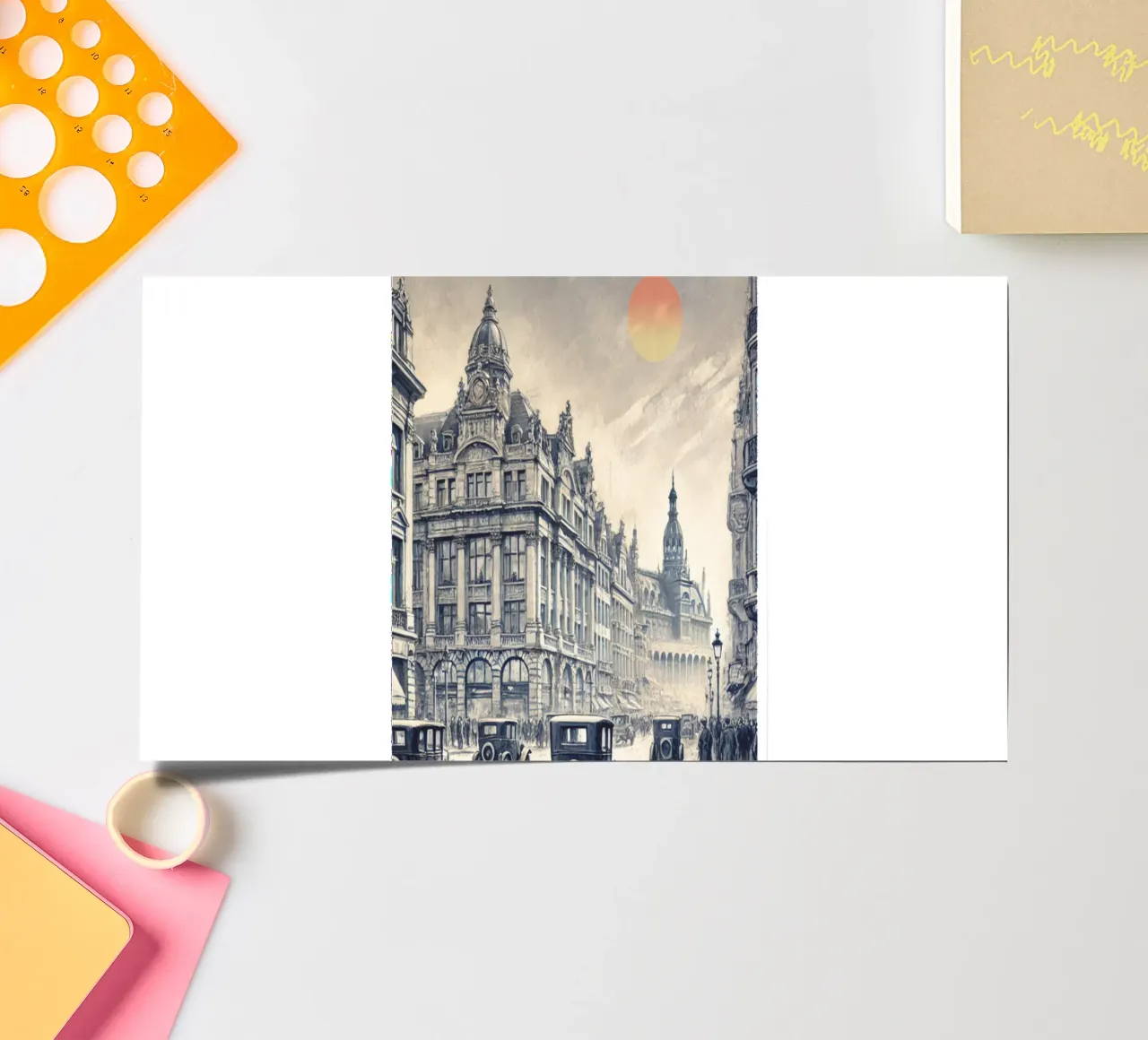 panorama della città di bruxelles anni '70 classico retrò foglio adesivo da theganduls