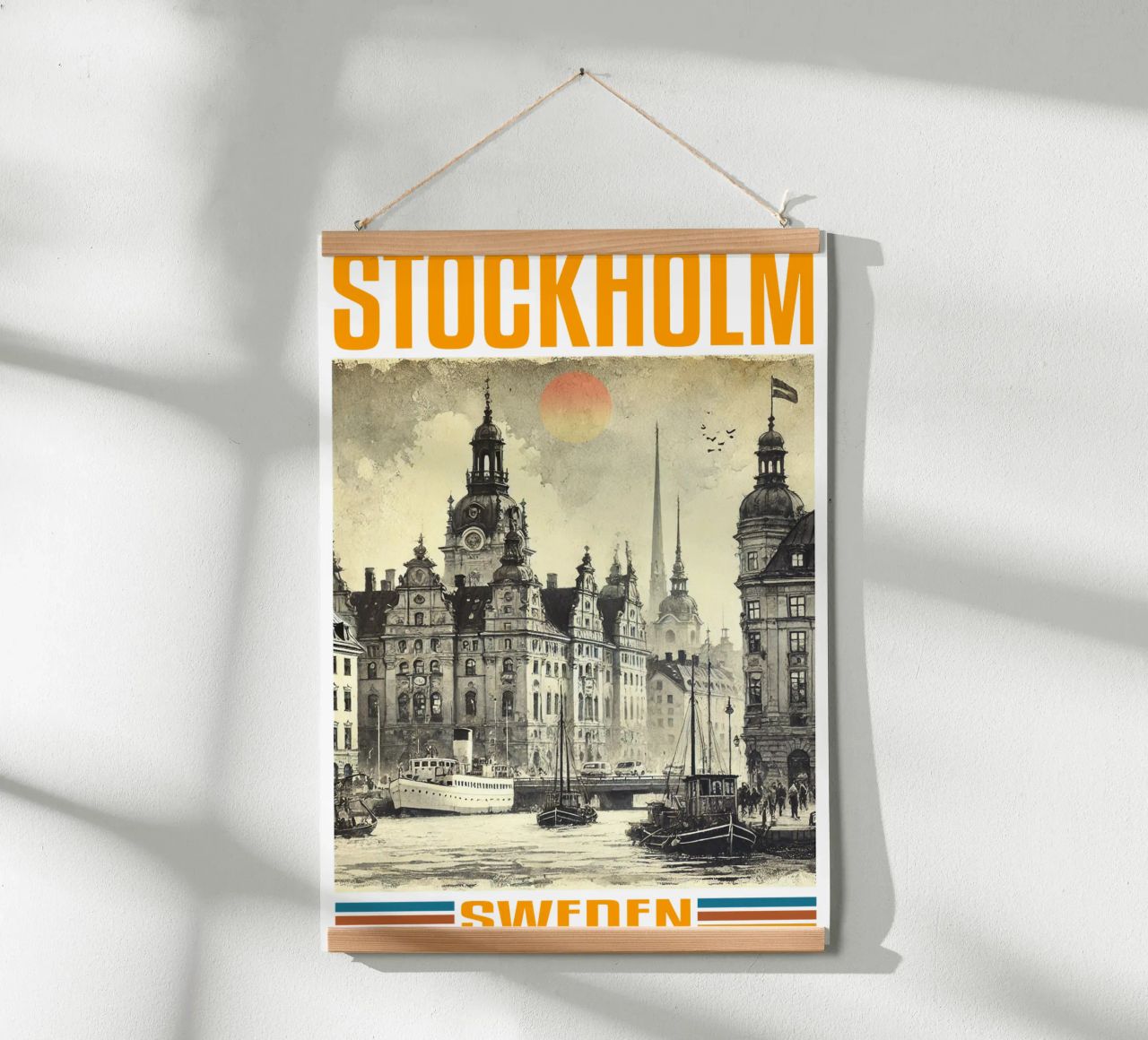panorama della città di stoccolma anni '70 classico retrò poster da theganduls