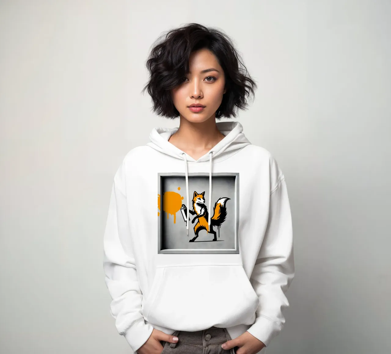 Volpe graffitara in stile stencil creativo felpa con cappuccio da namosh