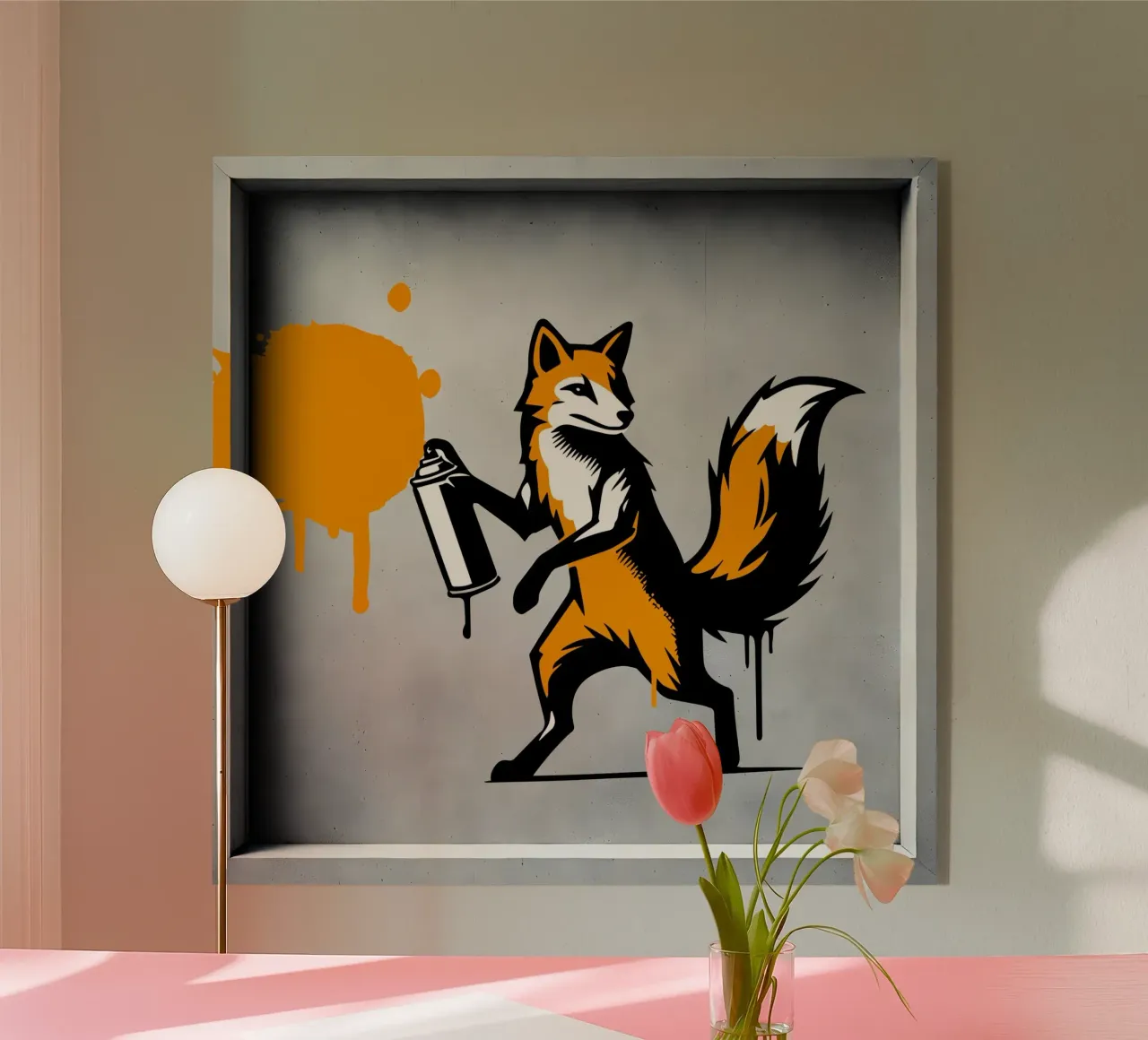 Volpe graffitara in stile stencil creativo plexiglass da namosh