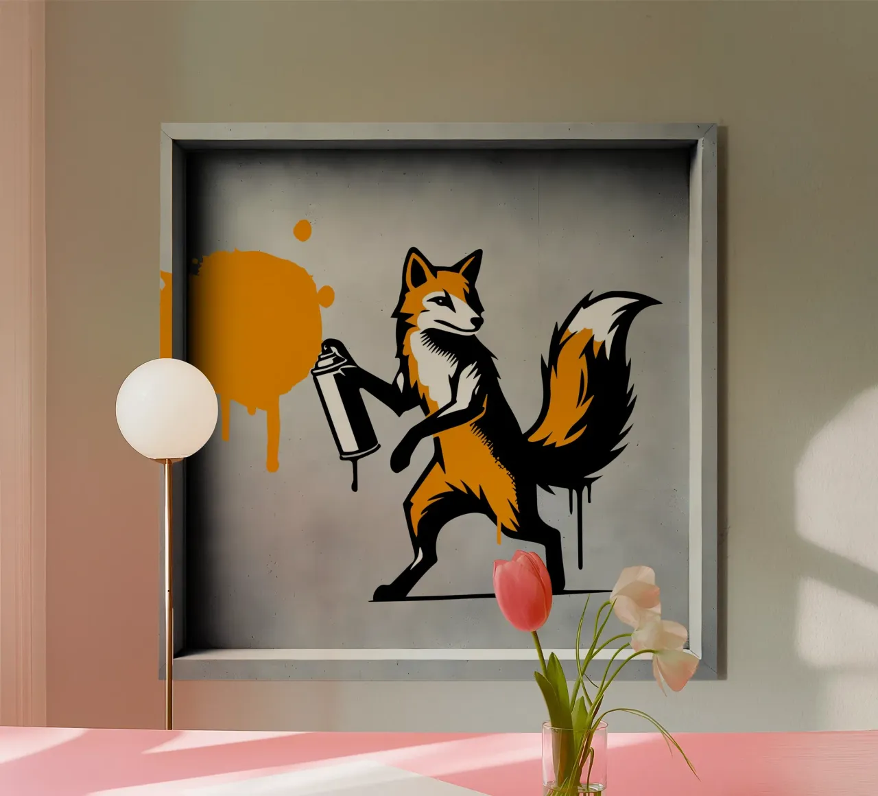 Volpe graffitara in stile stencil creativo alluminio dibond da namosh