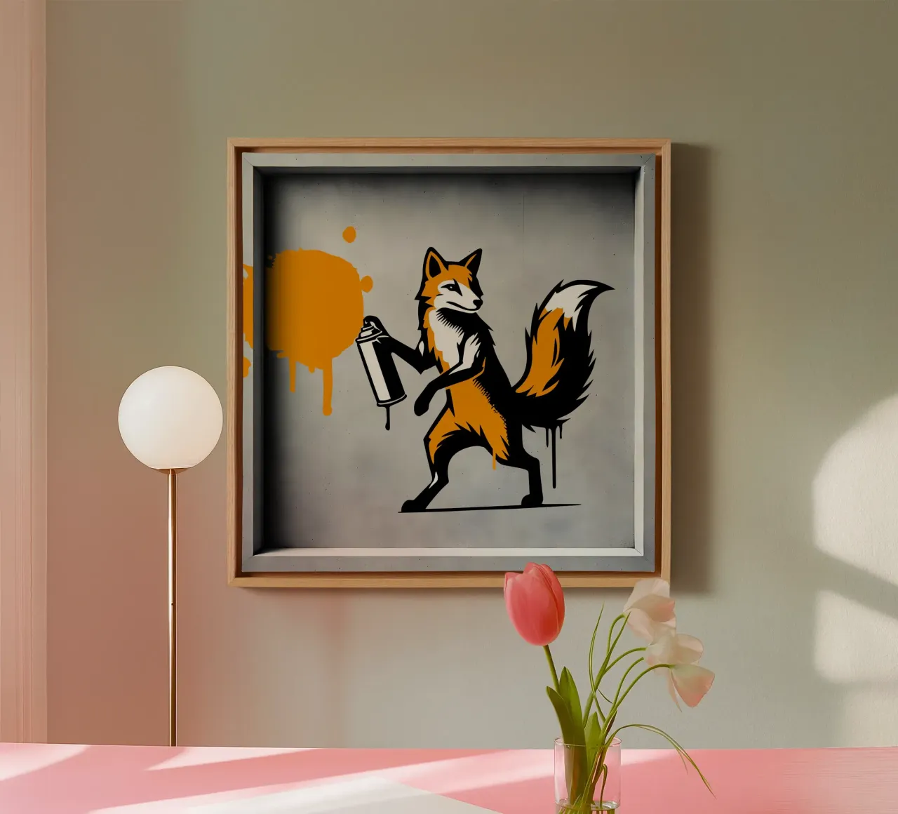 Renard graffiti dans un style stencil créatif toile avec Caisse américaine de namosh