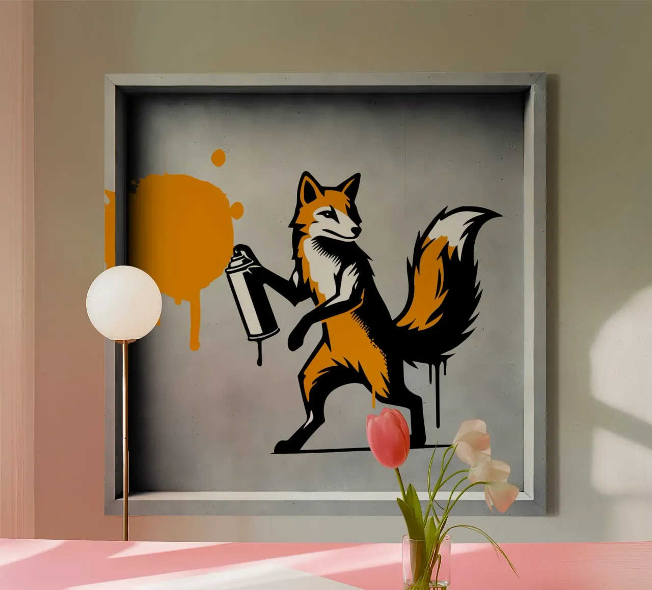 Renard graffiti dans un style stencil créatif toile avec Caisse américaine de namosh