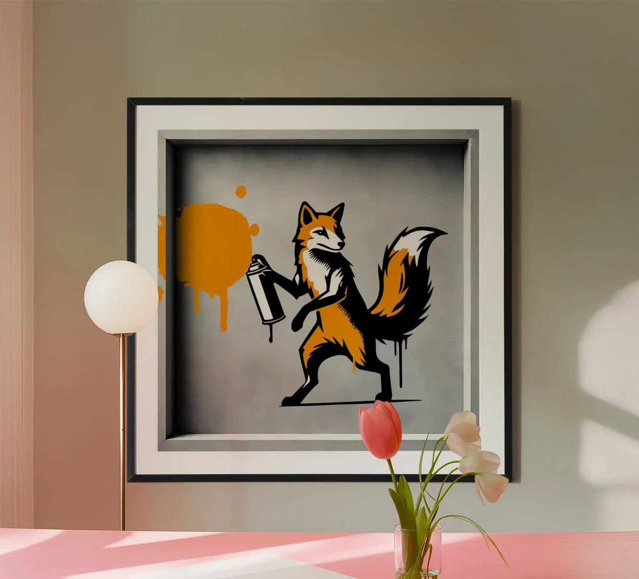 Volpe graffitara in stile stencil creativo poster con telaio in legno da namosh
