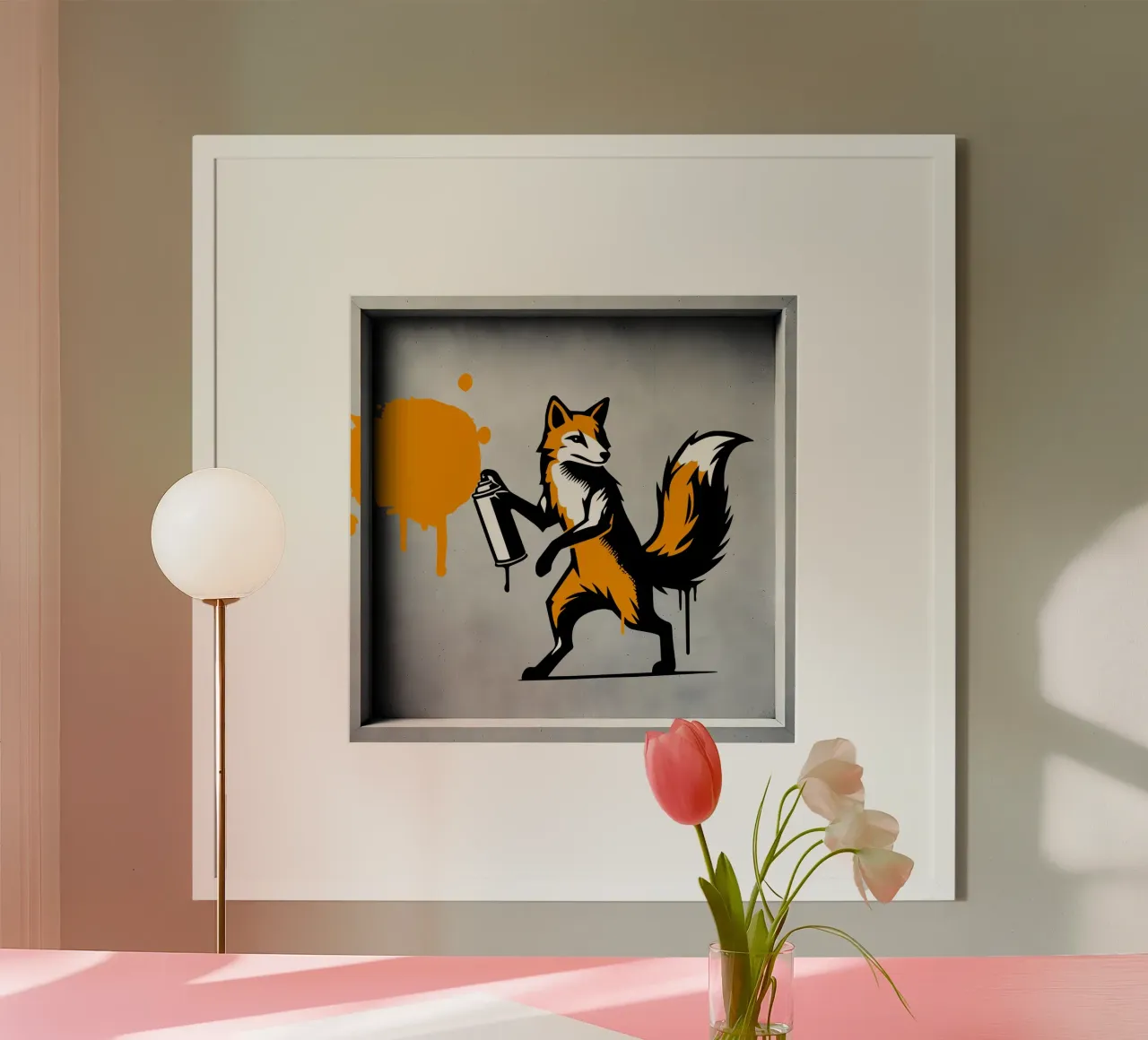Volpe graffitara in stile stencil creativo poster con telaio in legno da namosh