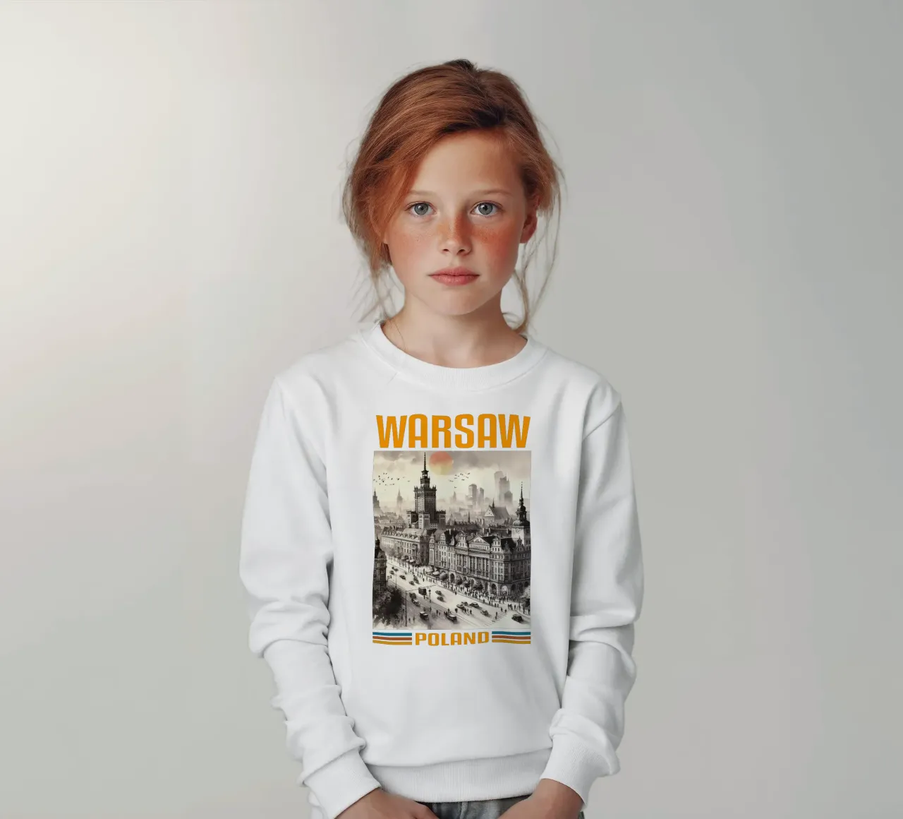 warsaw city panorama 70's classic retro kids sweatshirt by theganduls