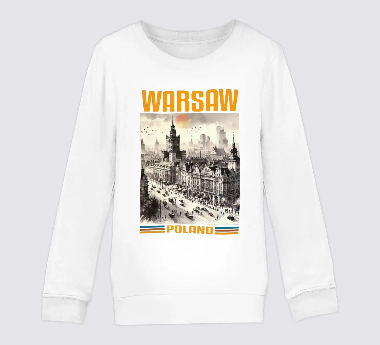 warsaw city panorama 70's classic retro kids sweatshirt by theganduls