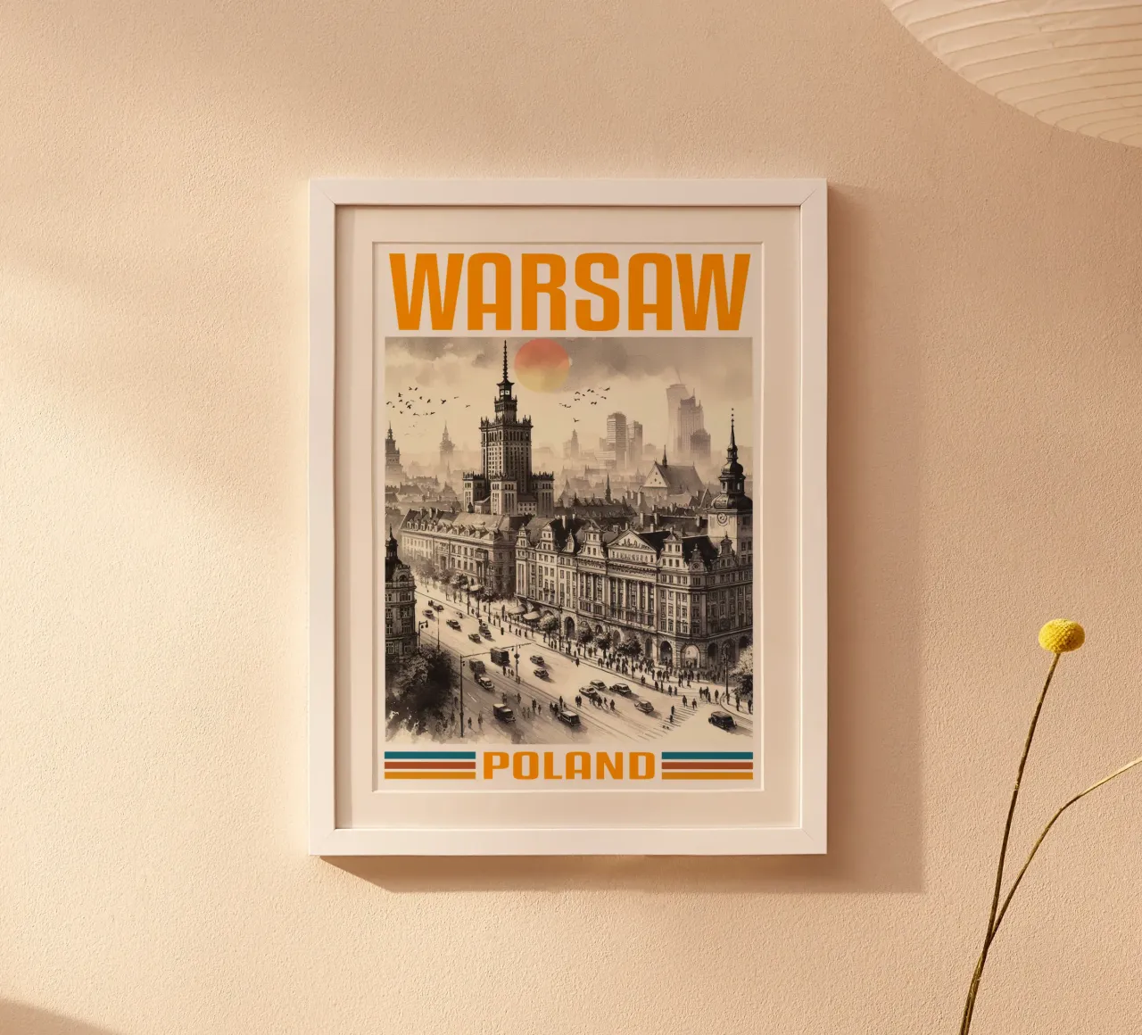 panorama della città di varsavia anni '70 classico retrò poster con telaio in alluminio da theganduls