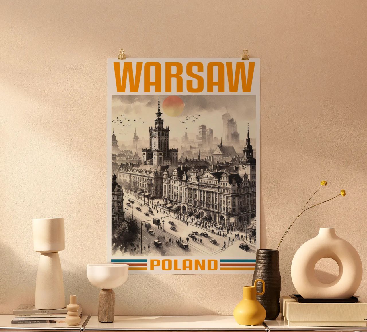 panorama della città di varsavia anni '70 classico retrò poster da theganduls