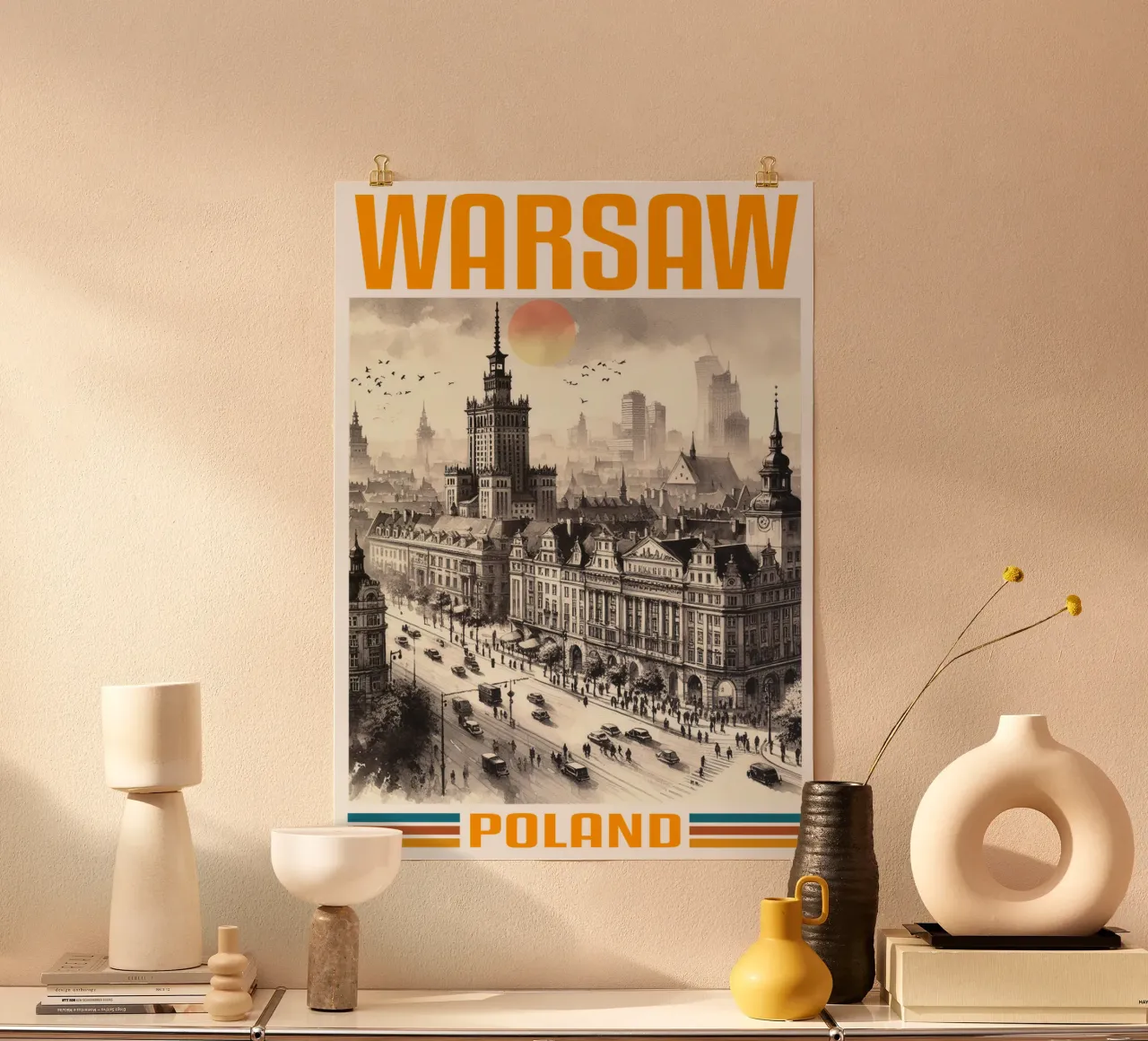 panorama della città di varsavia anni '70 classico retrò poster con telaio in alluminio da theganduls