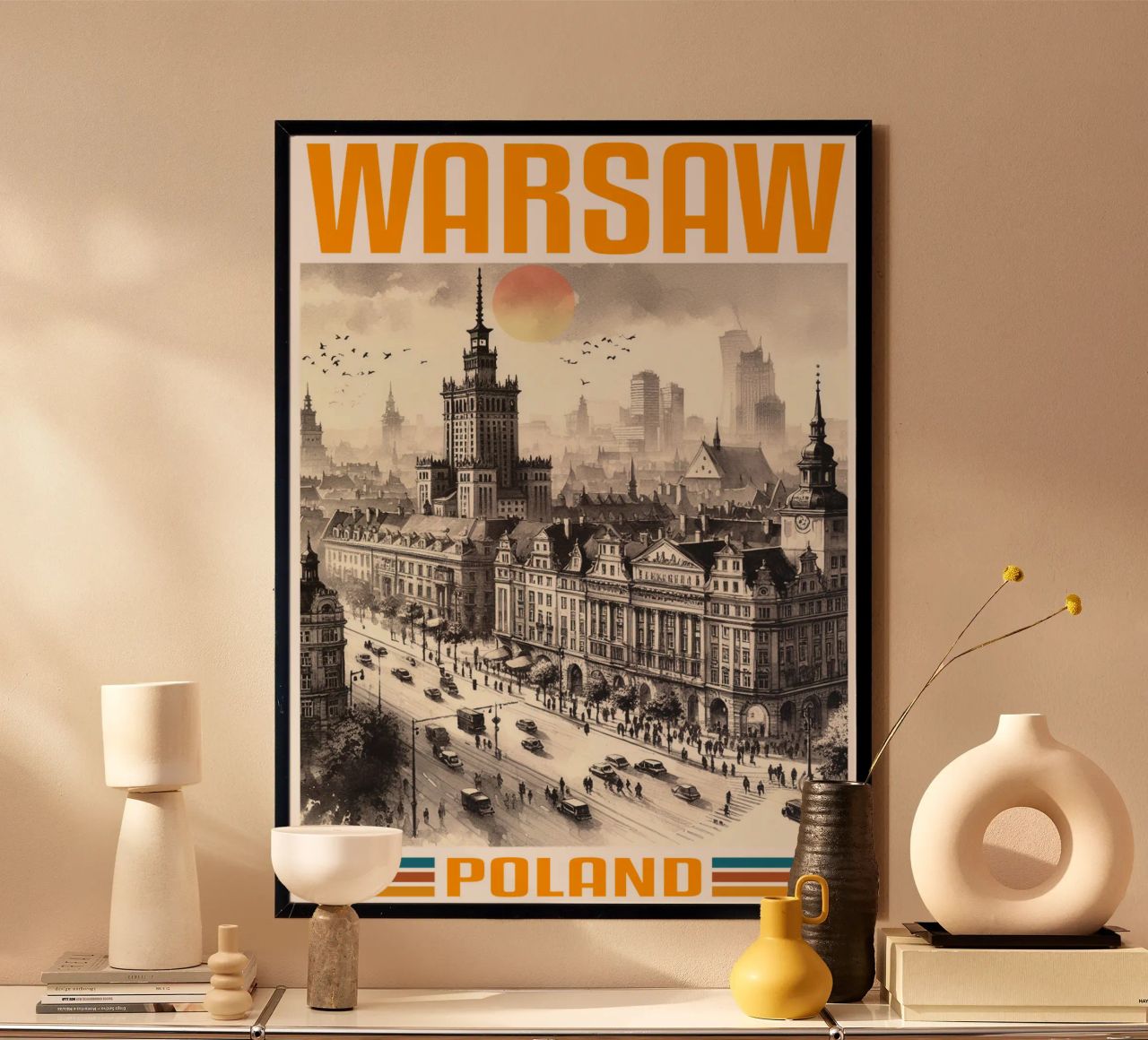 panorama della città di varsavia anni '70 classico retrò poster da theganduls