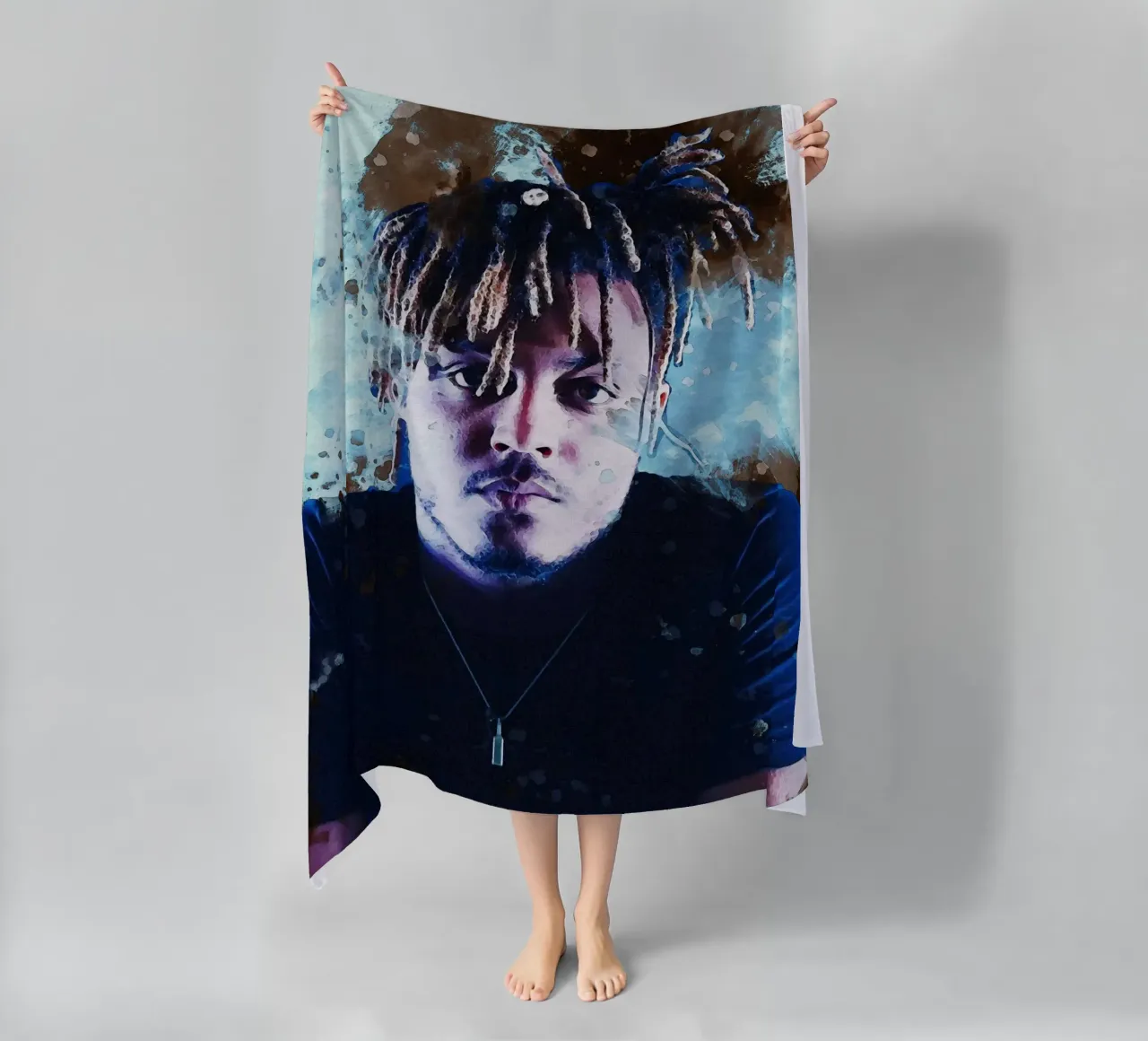 Smudge of Portrait Juice WRLD beach towel by Gunawan Rb