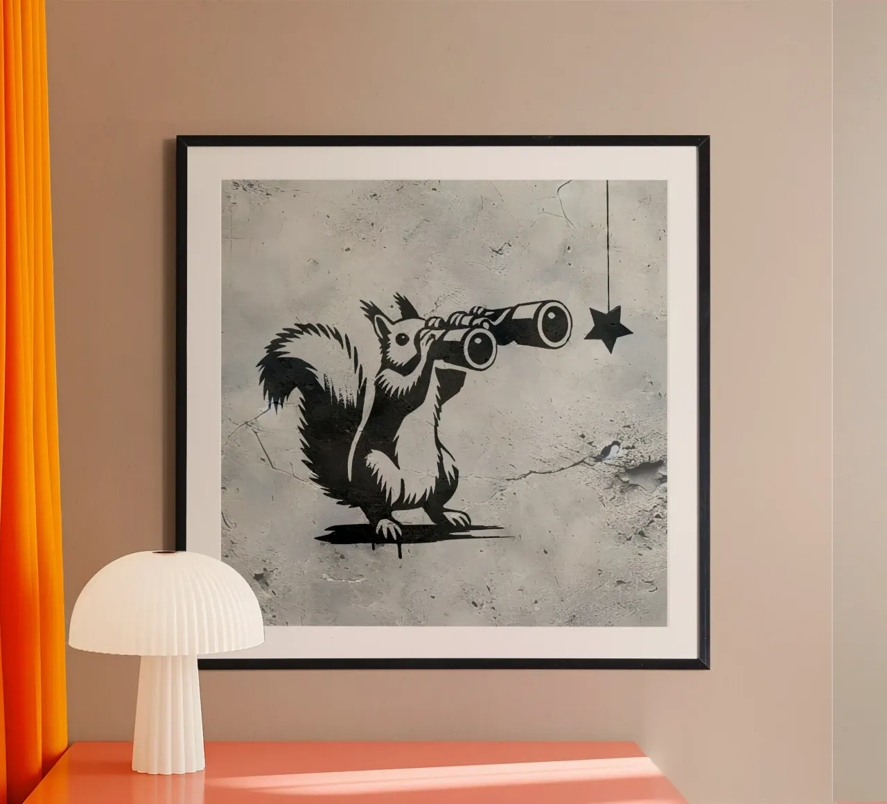 Scoiattolo con binocolo - Alla ricerca delle stelle poster con telaio in legno da namosh