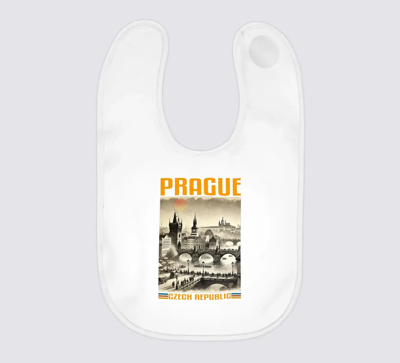 panorama della città di praga anni '70 classico retrò bavaglino da theganduls