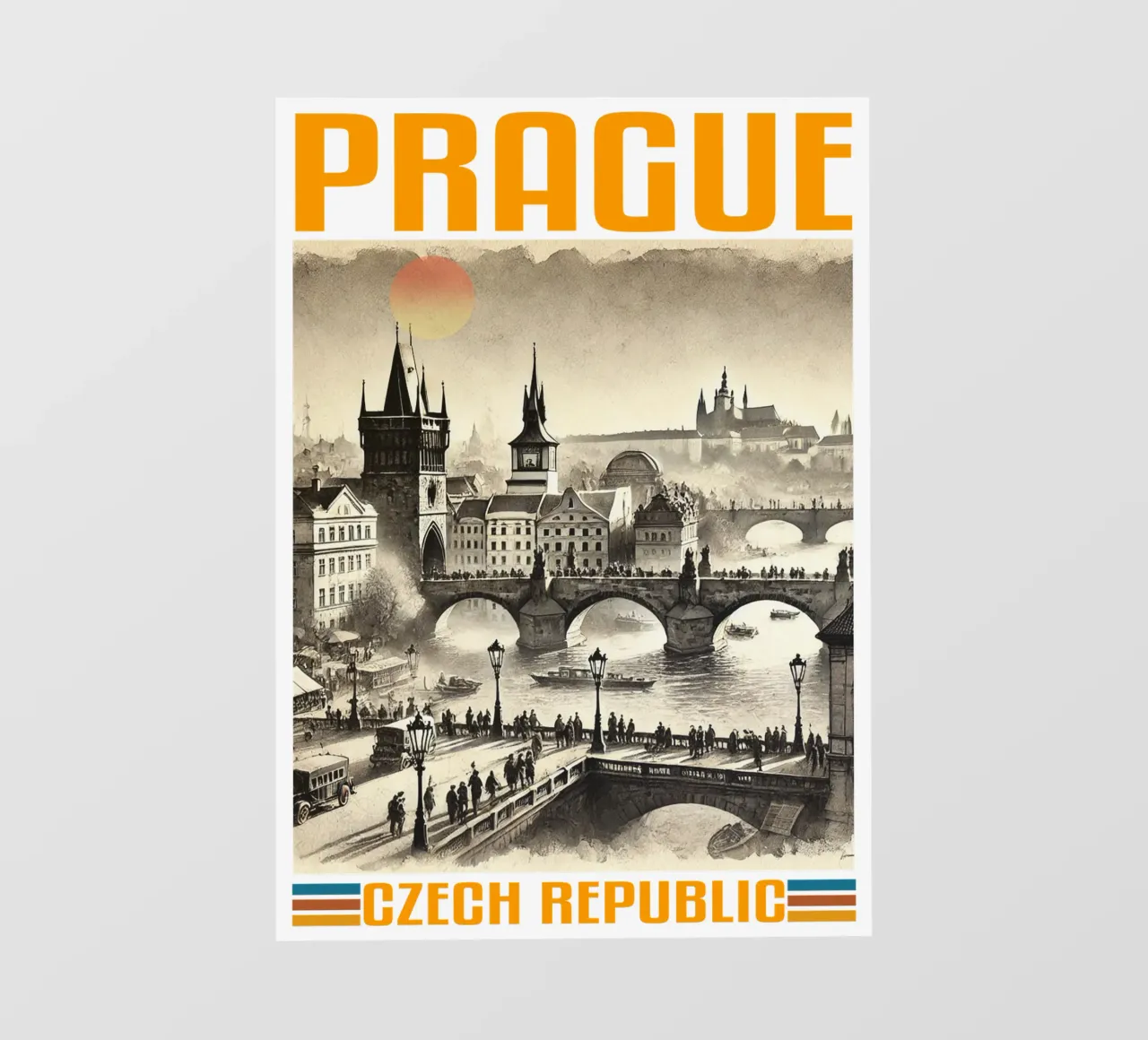 panorama della città di praga anni '70 classico retrò telo in pvc da theganduls