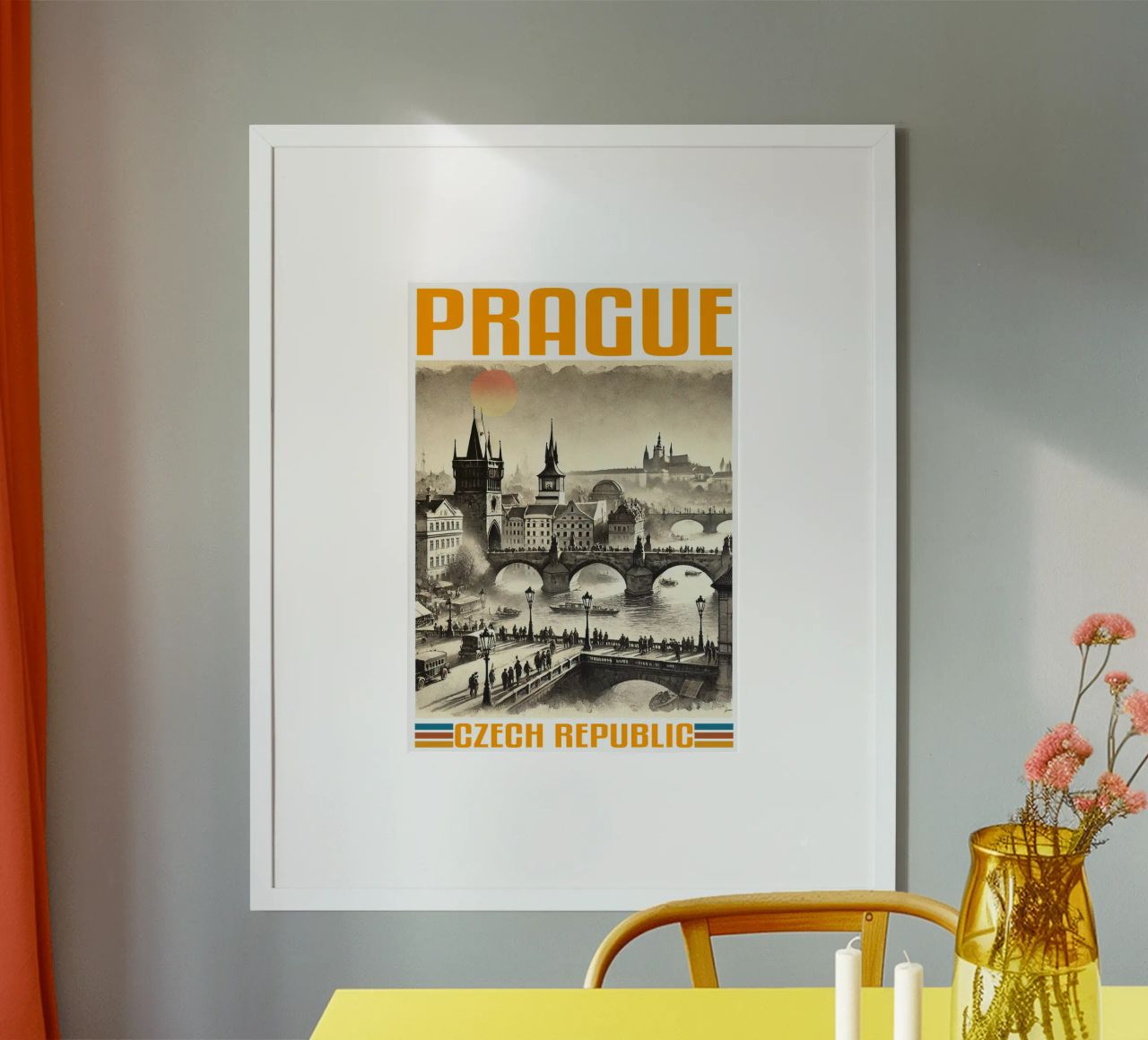 panorama de la ville de prague 70's classic retro poster de theganduls