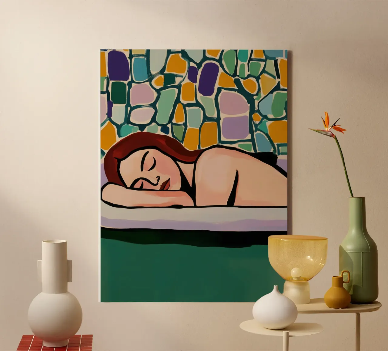 Vrouw rustend in de badkuip | Badkamer Schilderij canvas met Baklijst van Autofocus