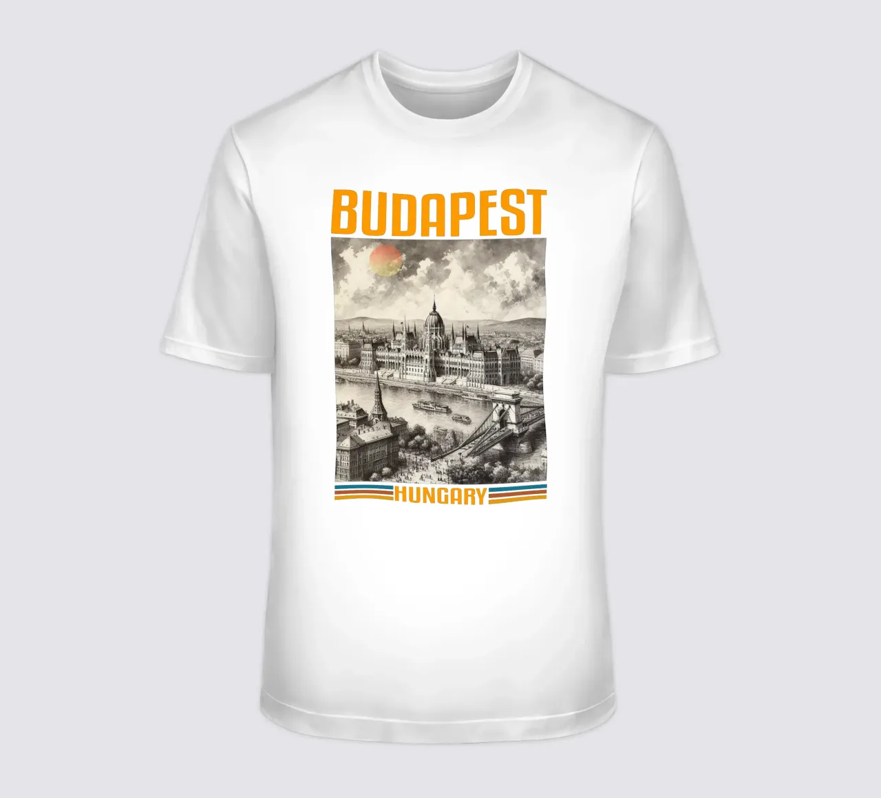 panorama della città di budapest anni '70 classico retrò t-shirt da theganduls