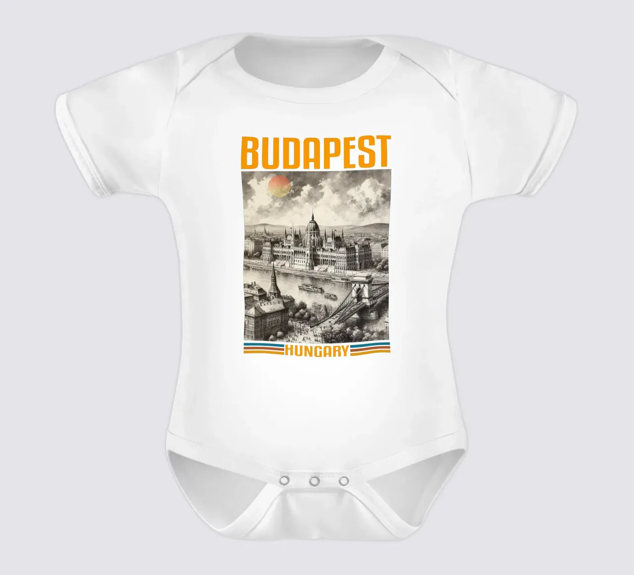 panorama della città di budapest anni '70 classico retrò body neonato maniche corte da theganduls