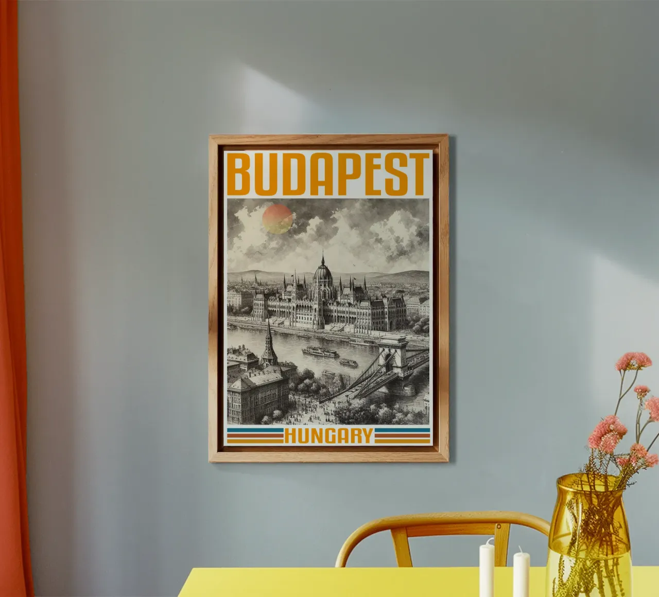 panorama della città di budapest anni '70 classico retrò alluminio dibond da theganduls