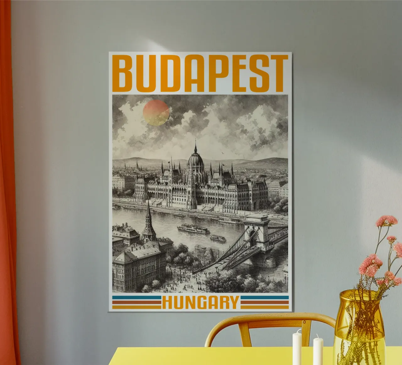panorama della città di budapest anni '70 classico retrò alluminio dibond da theganduls