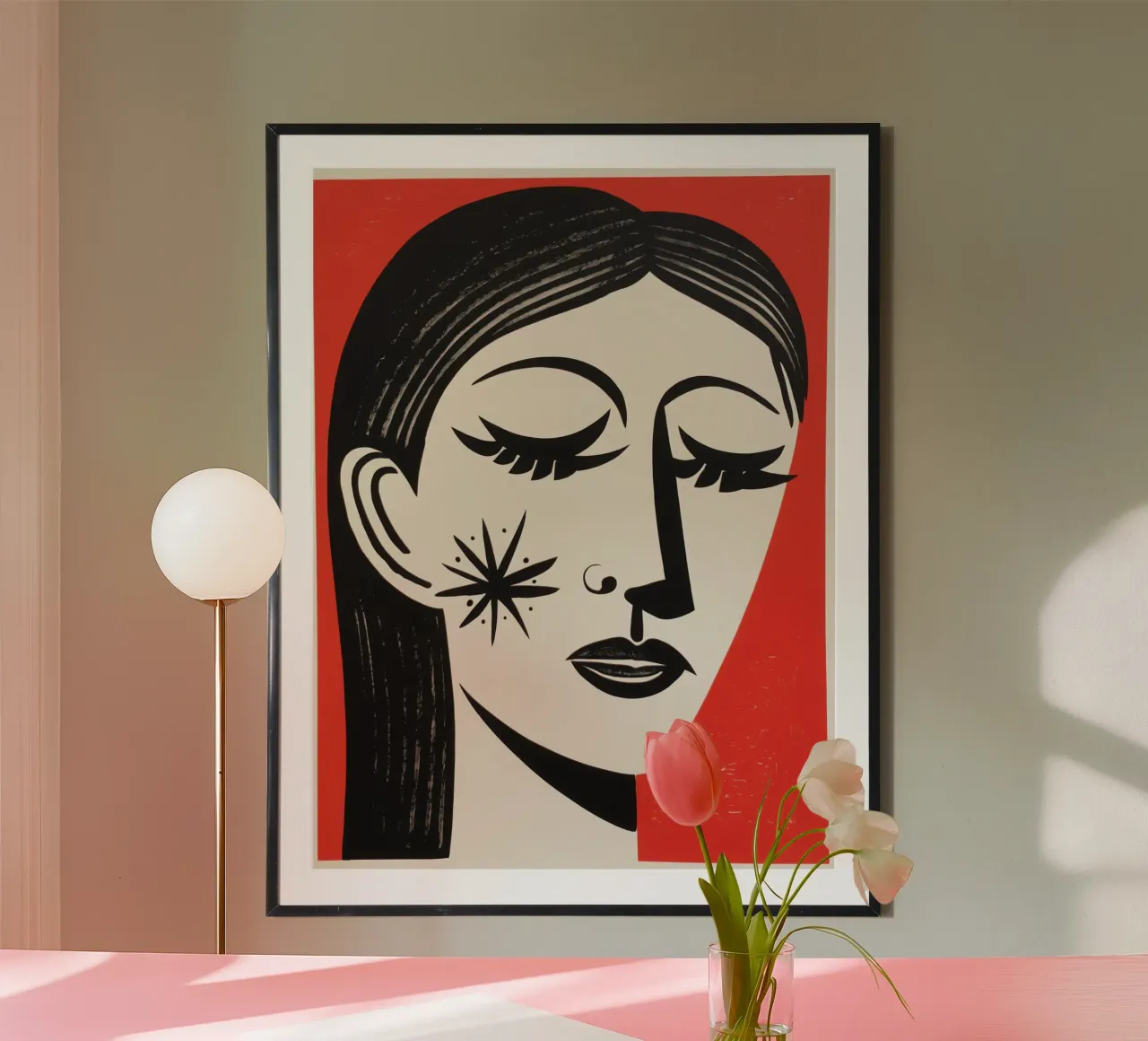 Ritratto di donna con stella serigrafata in nero e rosso poster da Autofocus