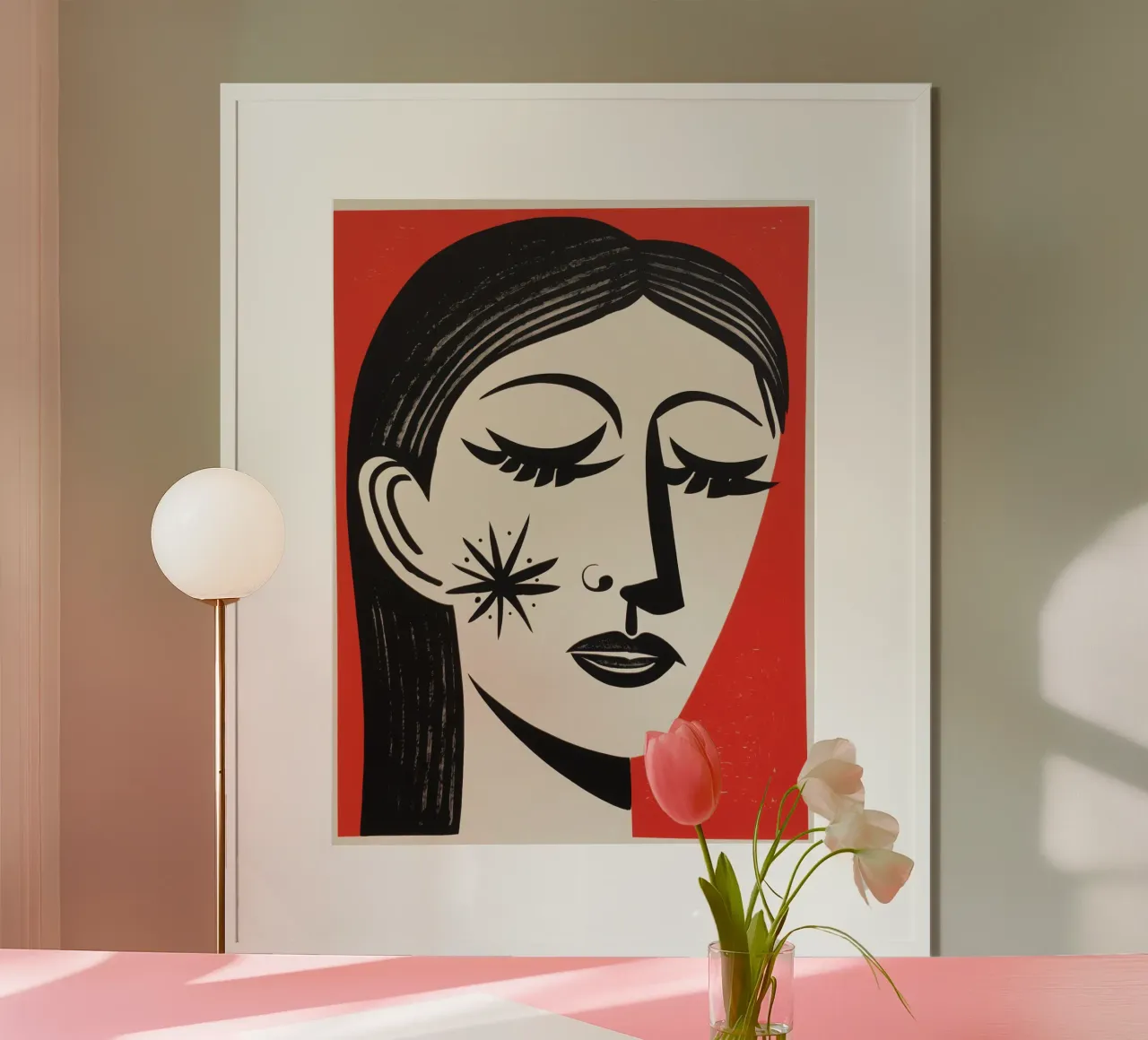 Ritratto di donna con stella serigrafata in nero e rosso poster da Autofocus