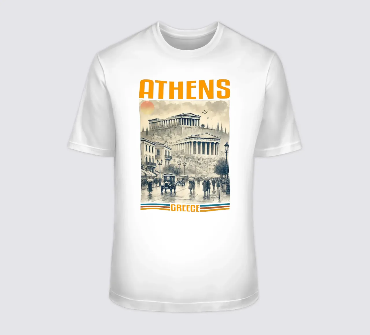panorama della città di atene anni '70 classico retrò t-shirt da theganduls