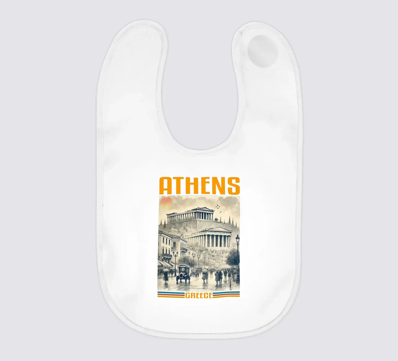 panorama della città di atene anni '70 classico retrò bavaglino da theganduls