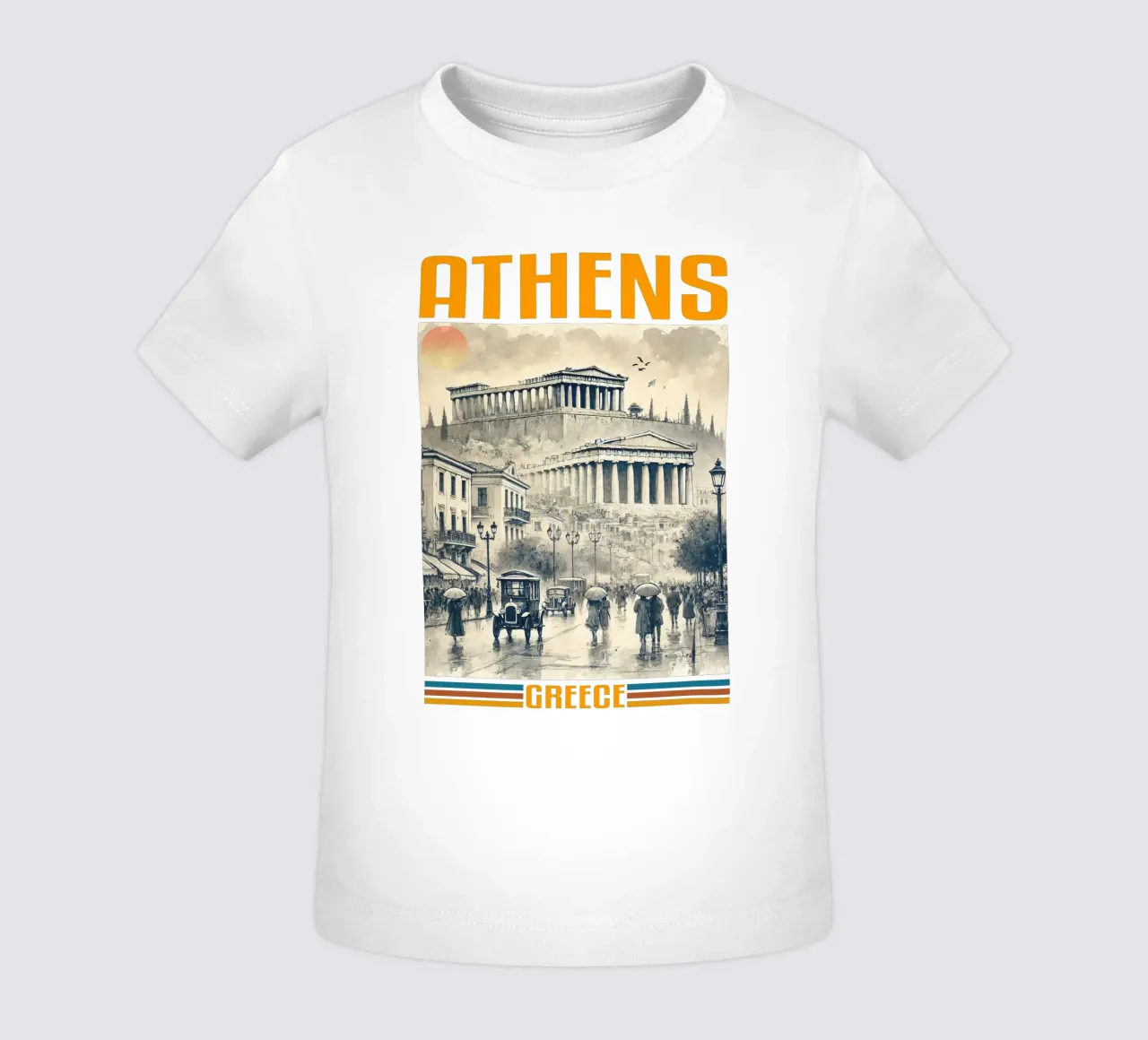 panorama della città di atene anni '70 classico retrò maglietta neonato da theganduls