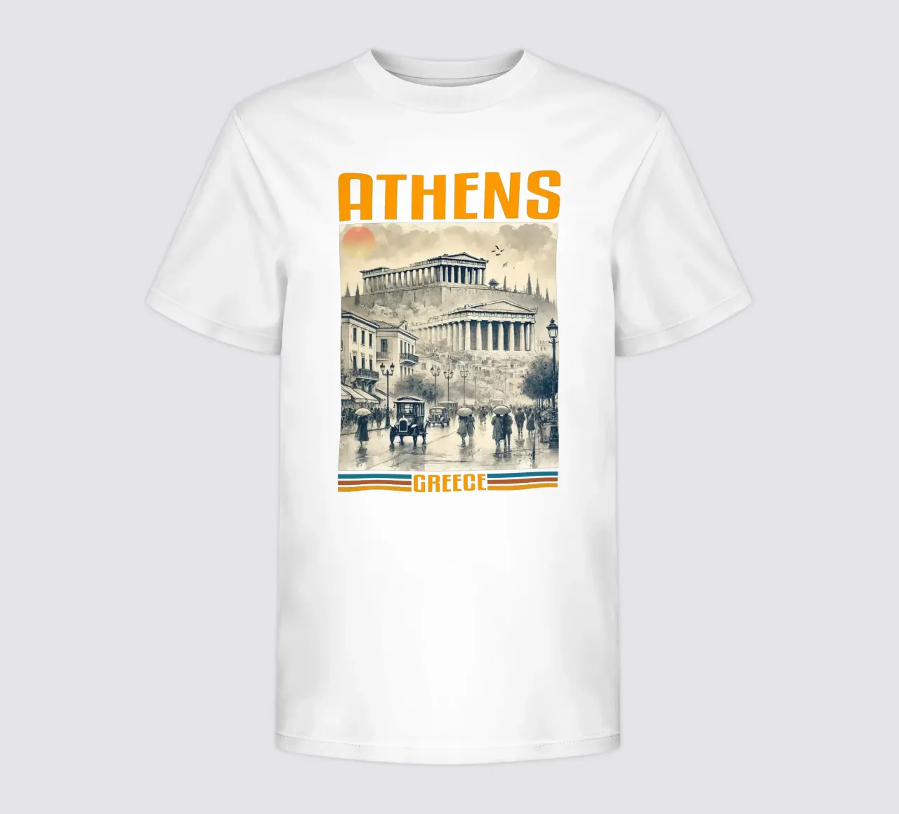 panorama della città di atene anni '70 classico retrò t-shirt bambini da theganduls