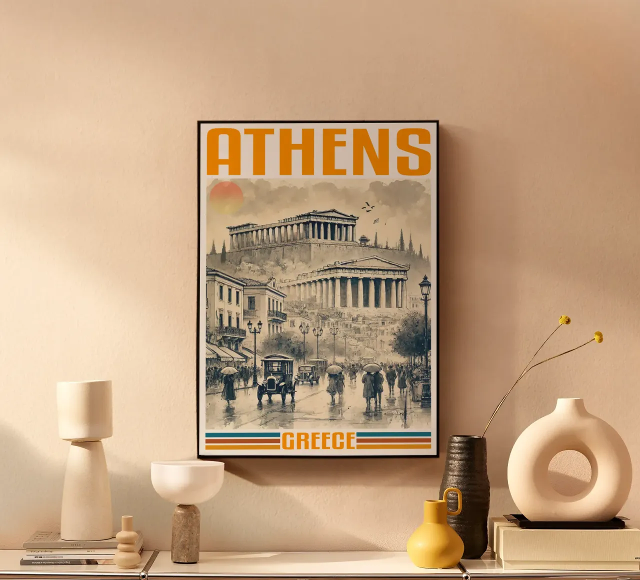 panorama della città di atene anni '70 classico retrò plexiglass da theganduls